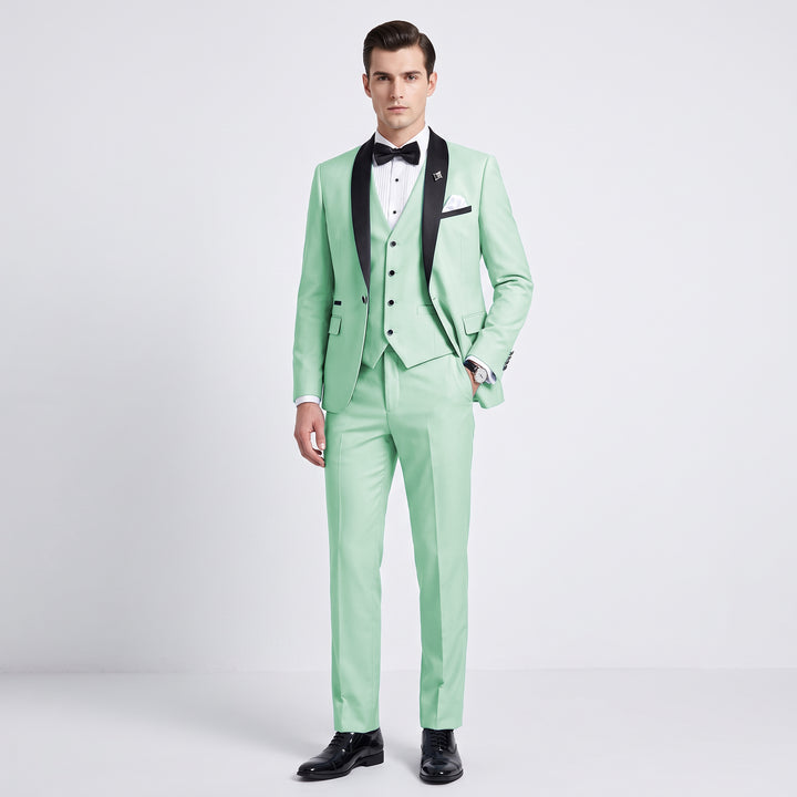 Menseventwear Fashion 3 Pieces Mens Suit Flat Shawl Lapel Suits (Blazer+vest+Pants)