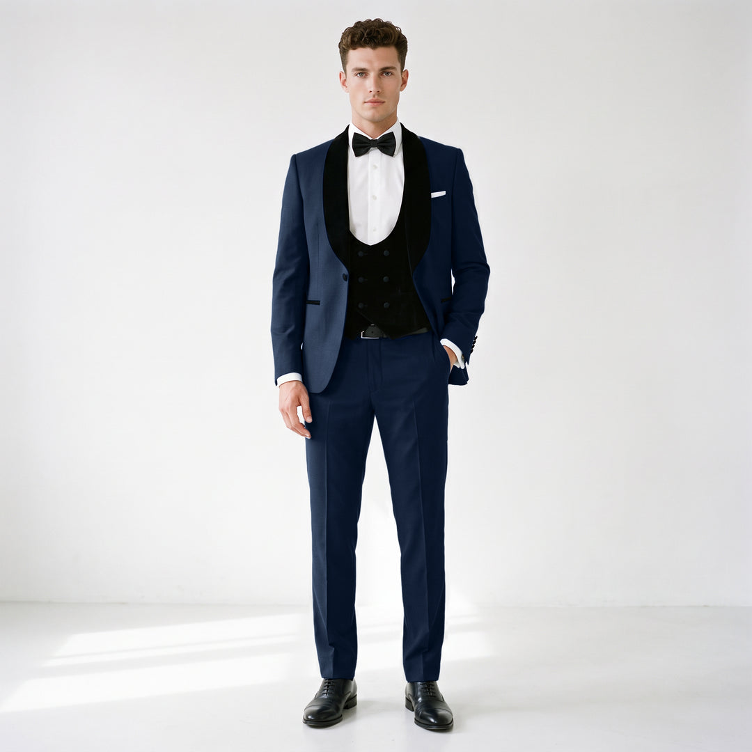 Menseventwear Formal 3 Pieces Mens Suit Flat Shawl Lapel Tuxedos (Blazer+vest+Pants)