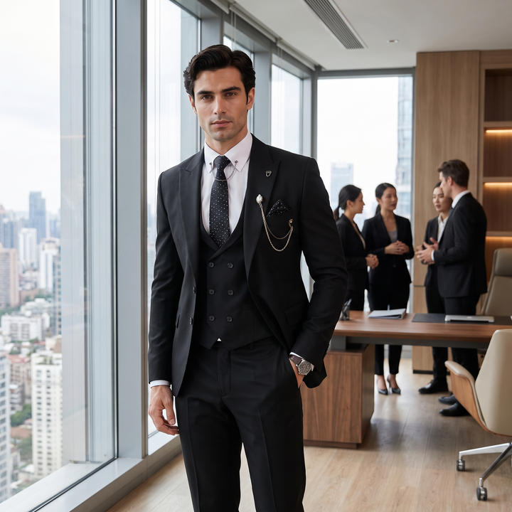 Menseventwear Formal 3 Pieces Mens Suit Peak Lapel Business Suit (Blazer+vest+Pants)