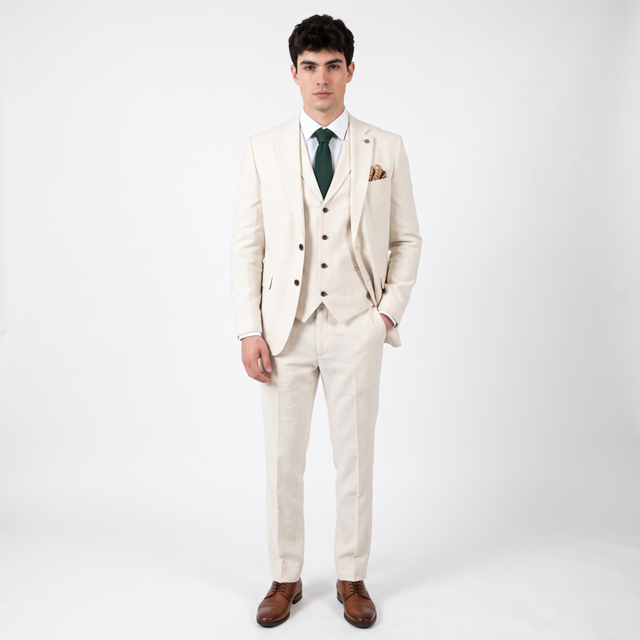 Menseventwear Formal 3 Pieces Mens Suit Flat Linen Notch Lapel Suit(Blazer+Vest+Pants)
