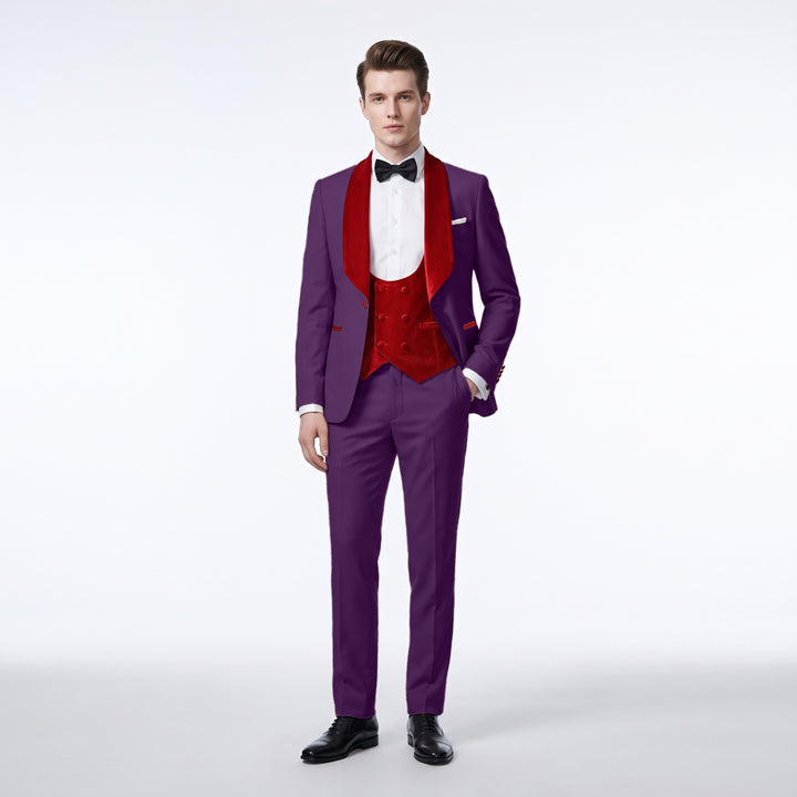 Menseventwear Fashion 3 Pieces Mens Suit Flat Shawl Lapel Tuxedos (Blazer+vest+Pants)