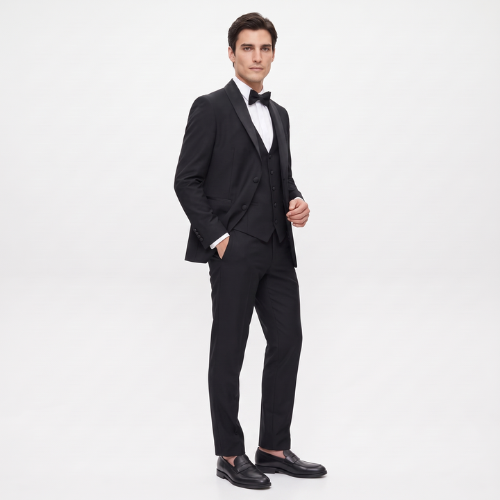 Menseventwear Formal 3 Pieces Mens Suit Flat Shawl Lapel Tuxedos For Party (Blazer+vest+Pants)