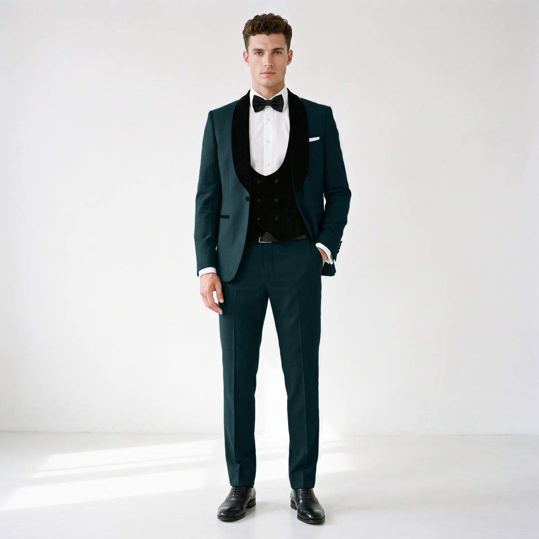 Menseventwear Formal 3 Pieces Mens Suit Flat Shawl Lapel Tuxedos (Blazer+vest+Pants)