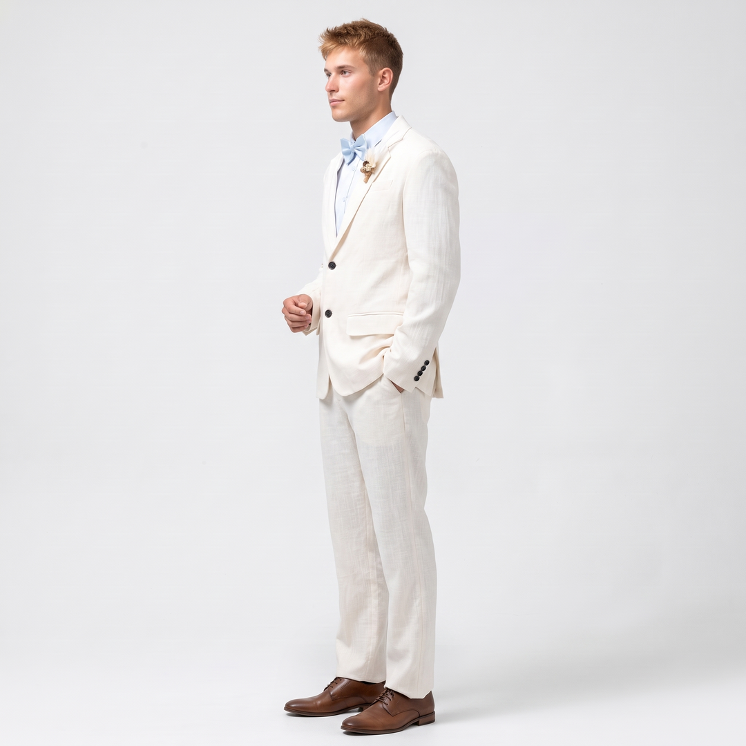 Menseventwear Formal 2 Pieces Mens Suit Flat Linen Notch Lapel Suit (Blazer + Pants)