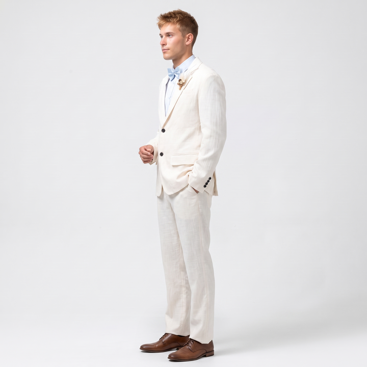 Menseventwear Formal 2 Pieces Mens Suit Flat Linen Notch Lapel Suit (Blazer + Pants)
