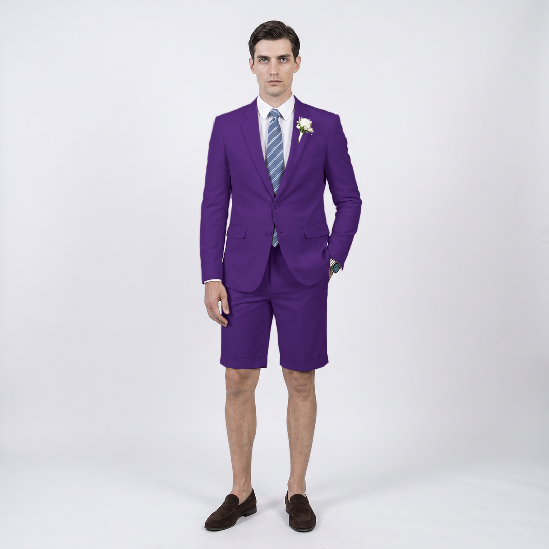 Menseventwear Fashion 2 Pieces Mens Suit Flat Notch Lapel Suits (Blazer+Shorts)