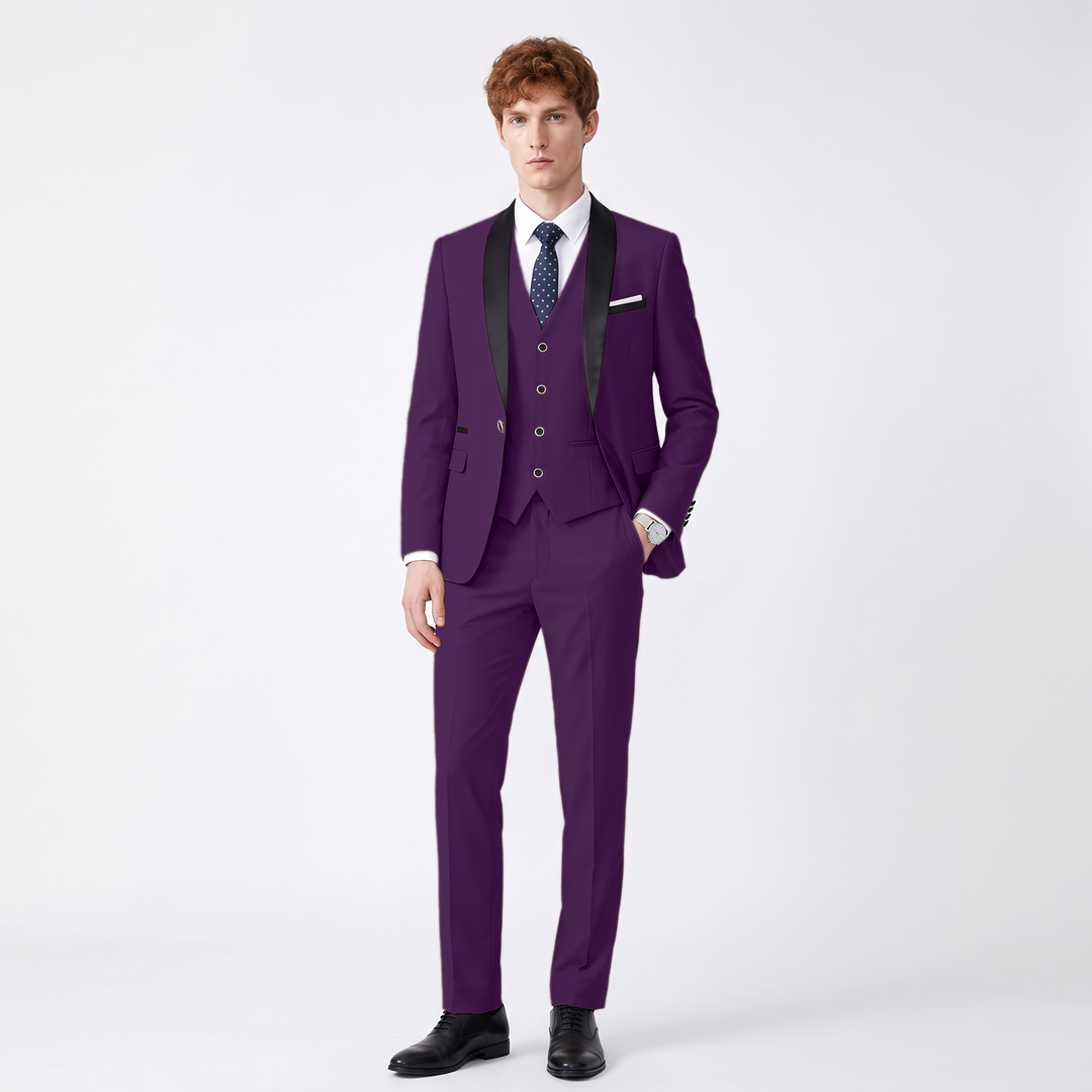 Menseventwear Fashion 3 Pieces Mens Suit Flat Shawl Lapel Tuxedos (Blazer+vest+Pants)