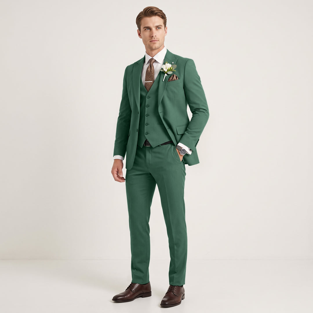 Menseventwear 3 Pieces Mens Suit Slim Fit Solid Peak Lapel Suits For Wedding (Blazer+vest+Pants)