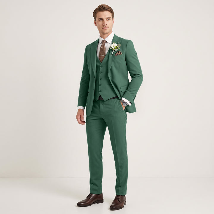 Menseventwear 3 Pieces Mens Suit Slim Fit Solid Peak Lapel Suits For Wedding (Blazer+vest+Pants)