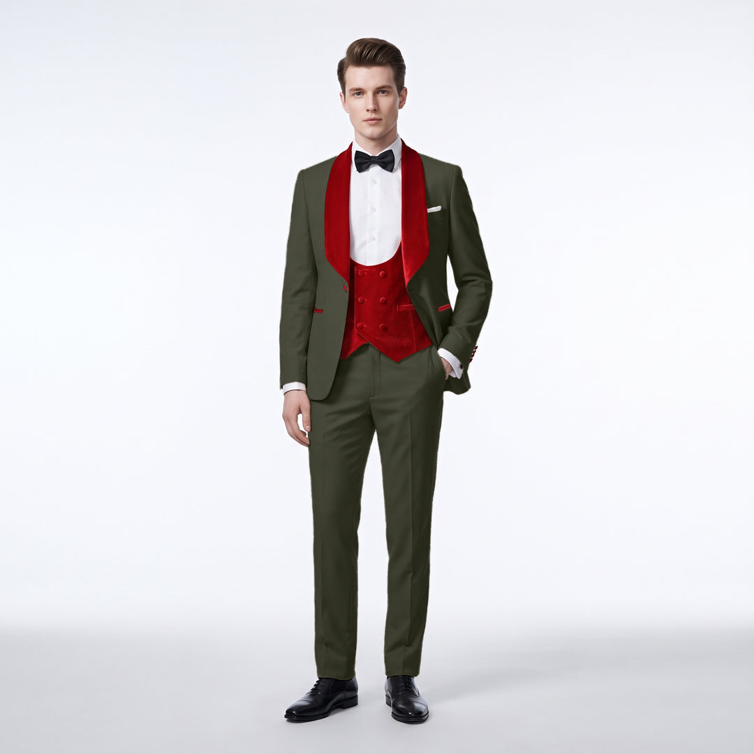 Menseventwear Fashion 3 Pieces Mens Suit Flat Shawl Lapel Tuxedos (Blazer+vest+Pants)