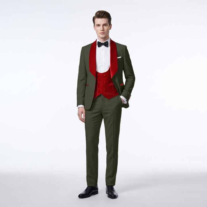 Menseventwear Fashion 3 Pieces Mens Suit Flat Shawl Lapel Tuxedos (Blazer+vest+Pants)