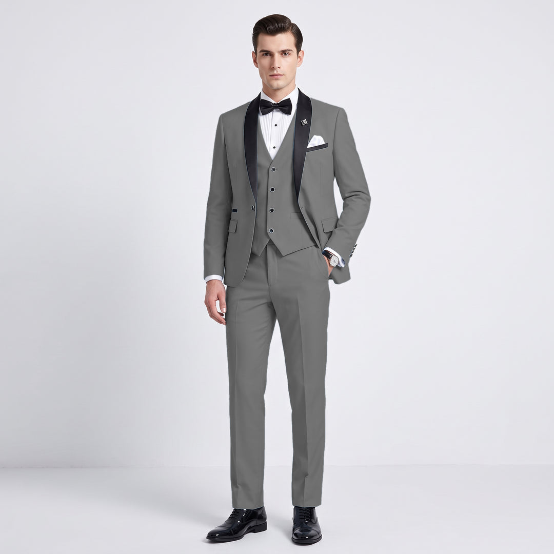 Menseventwear Fashion 3 Pieces Mens Suit Flat Shawl Lapel Suits (Blazer+vest+Pants)