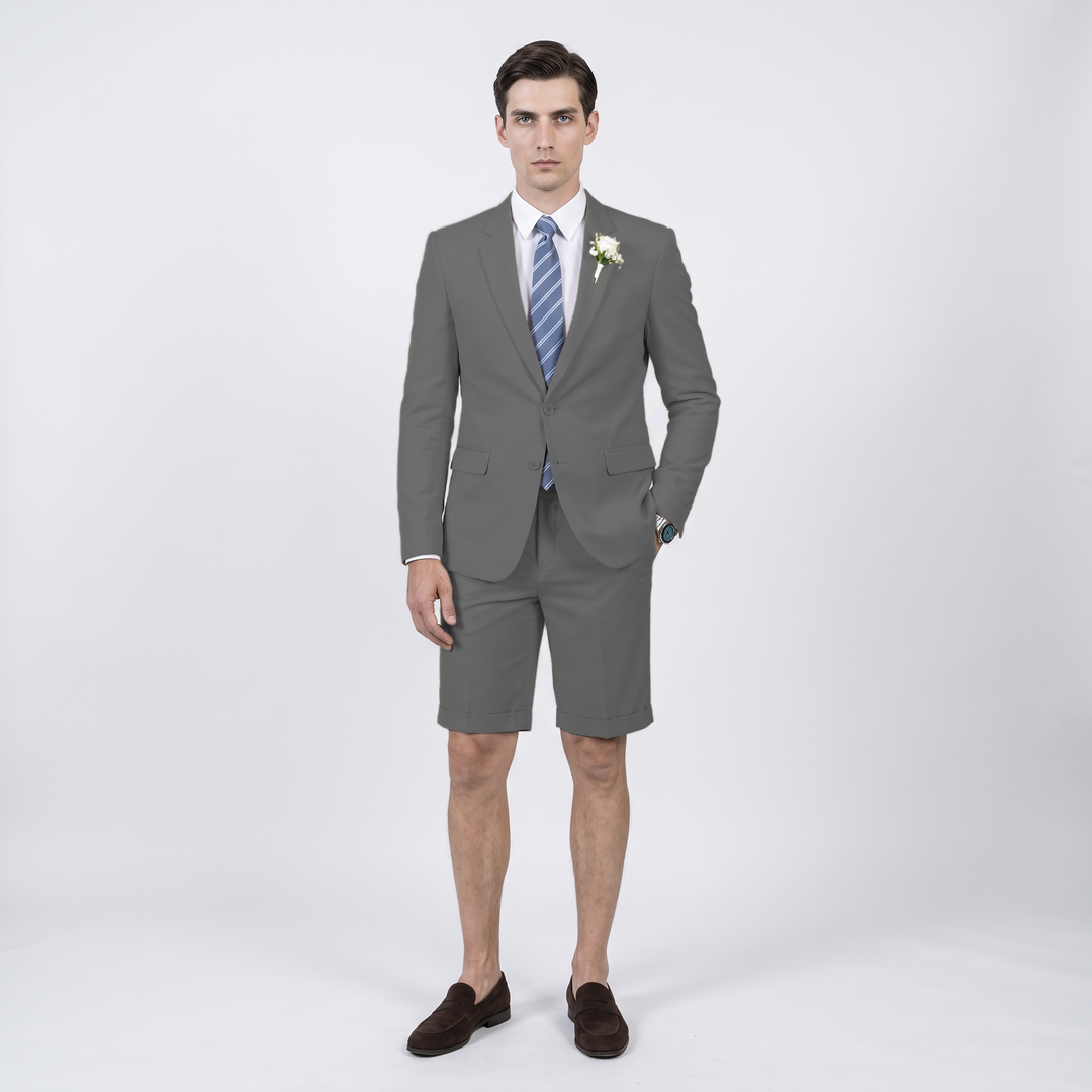 Menseventwear Fashion 2 Pieces Mens Suit Flat Notch Lapel Suits (Blazer+Shorts)