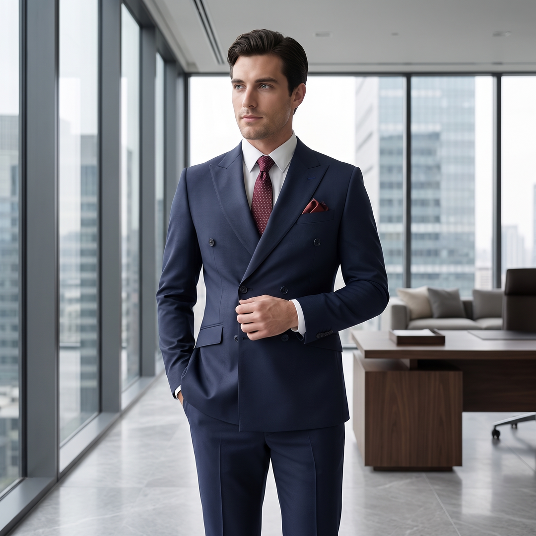 Menseventwear Formal 2 Pieces Mens Suit Flat Peak Lapel Set (Blazer+Pants)
