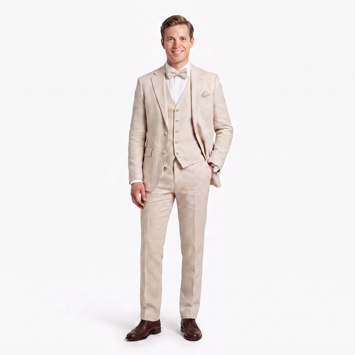 Menseventwear Casual 3 Pieces Men’s Suit Flat Linen Notch Lapel Suit (Blazer+Vest+Pants)