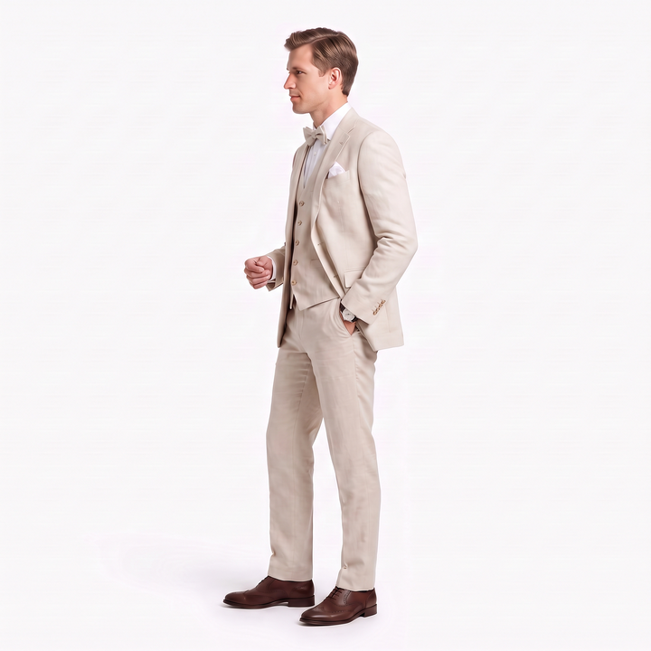 Menseventwear Casual 3 Pieces Men’s Suit Flat Linen Notch Lapel Suit (Blazer+Vest+Pants)