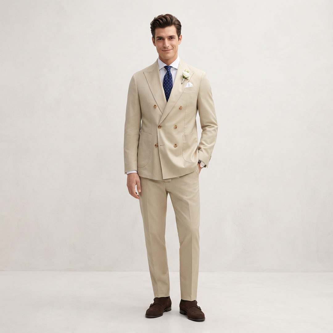 Menseventwear Formal 2 Pieces Mens Suit Flat Peak Lapel Suit For Wedding (Blazer+Pants)