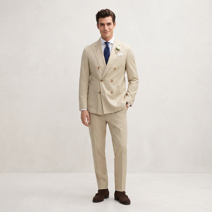 Menseventwear Formal 2 Pieces Mens Suit Flat Peak Lapel Suit For Wedding (Blazer+Pants)