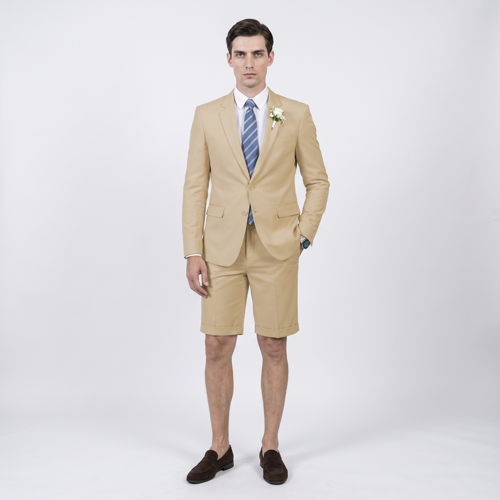 Menseventwear Fashion 2 Pieces Mens Suit Flat Notch Lapel Suits (Blazer+Shorts)