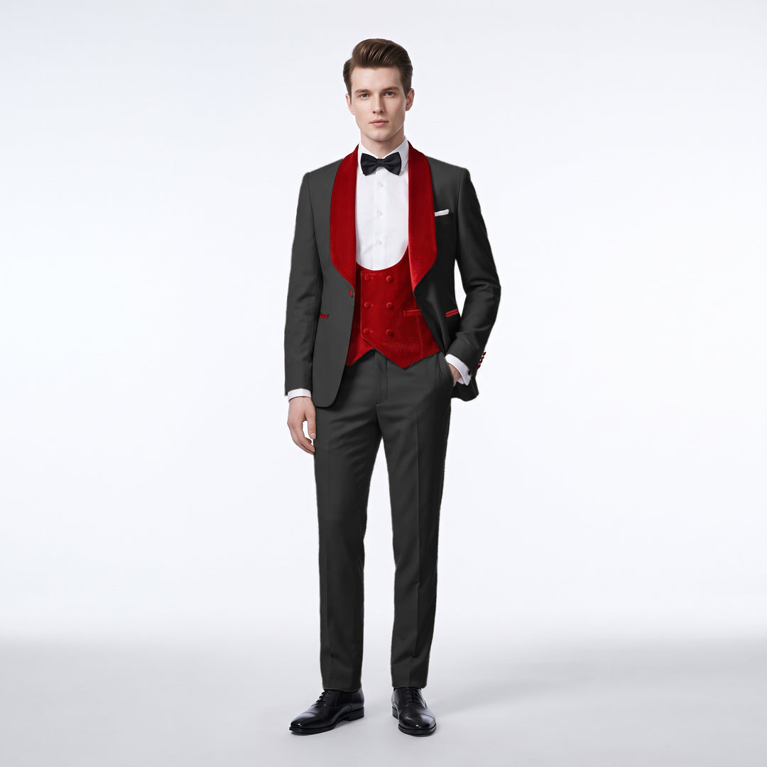 Menseventwear Fashion 3 Pieces Mens Suit Flat Shawl Lapel Tuxedos (Blazer+vest+Pants)