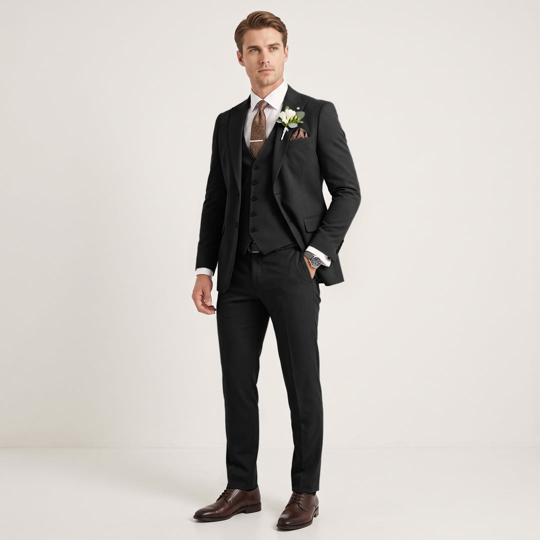 Menseventwear 3 Pieces Mens Suit Slim Fit Solid Peak Lapel Suits For Wedding (Blazer+vest+Pants)