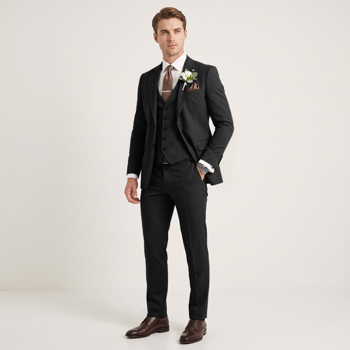 Menseventwear 3 Pieces Mens Suit Slim Fit Solid Peak Lapel Suits For Wedding (Blazer+vest+Pants)