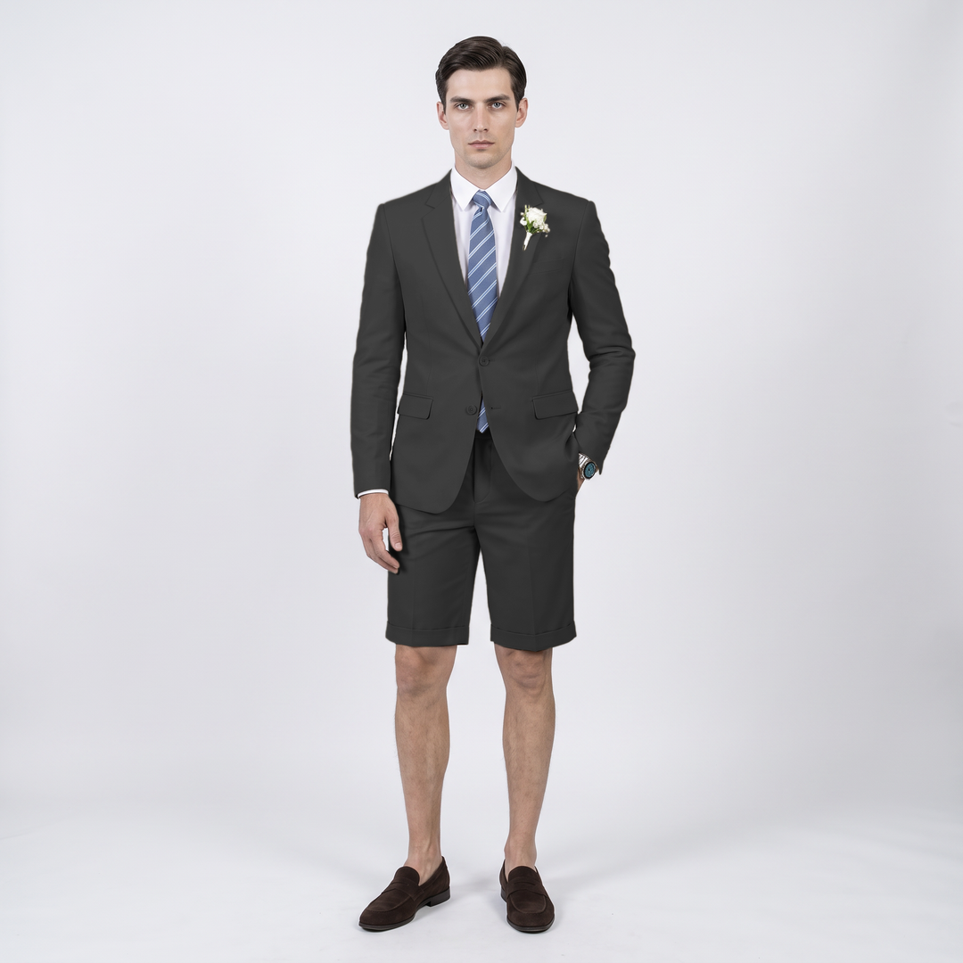 Menseventwear Fashion 2 Pieces Mens Suit Flat Notch Lapel Suits (Blazer+Shorts)