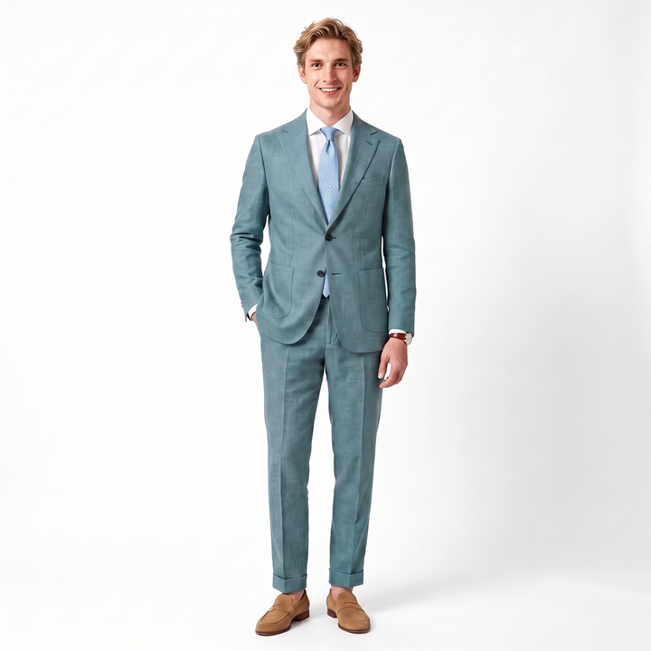 Menseventwear Casual 2 Pieces Mens Suit Flat Linen Notch Lapel Suit (Blazer + Pants)