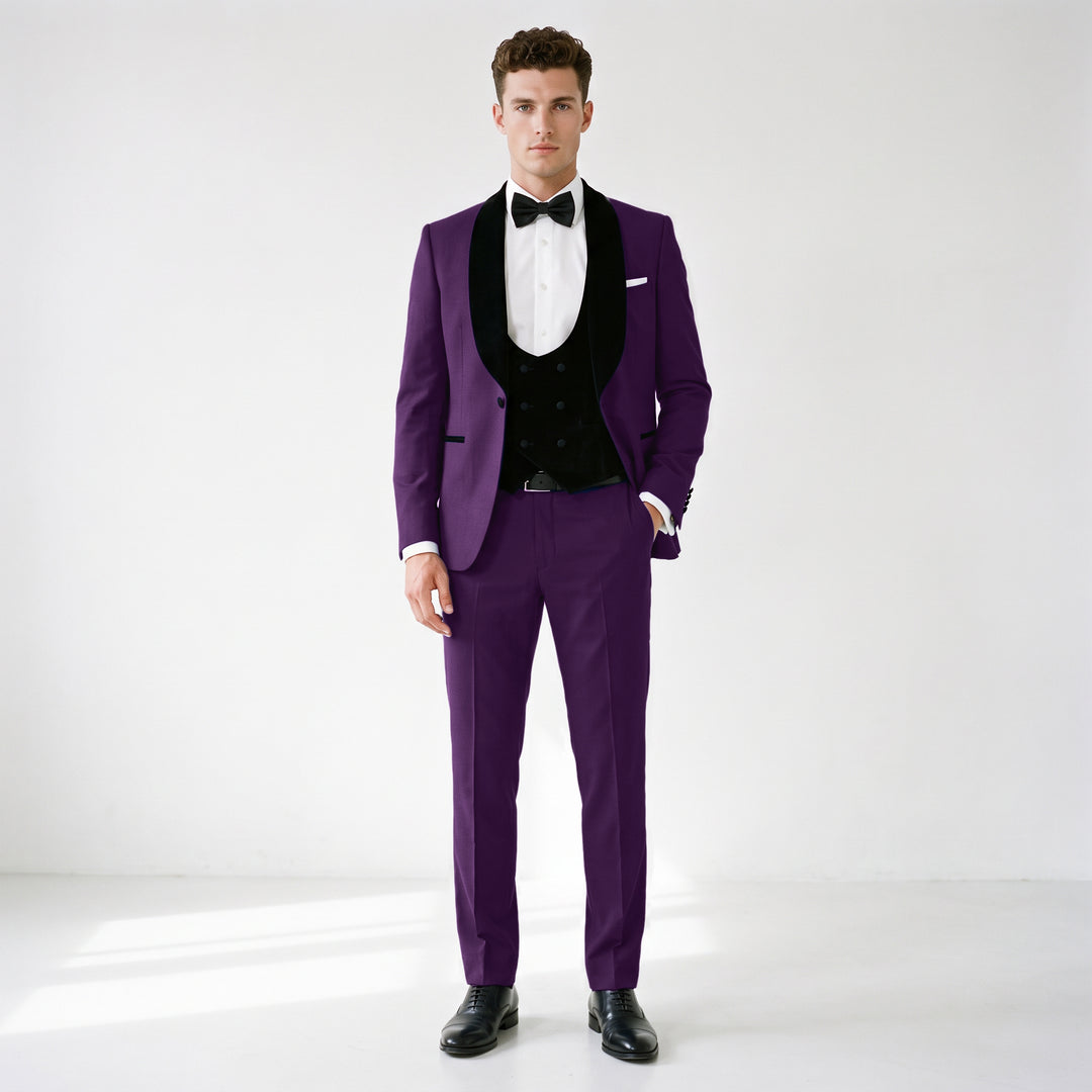 Menseventwear Formal 3 Pieces Mens Suit Flat Shawl Lapel Tuxedos (Blazer+vest+Pants)