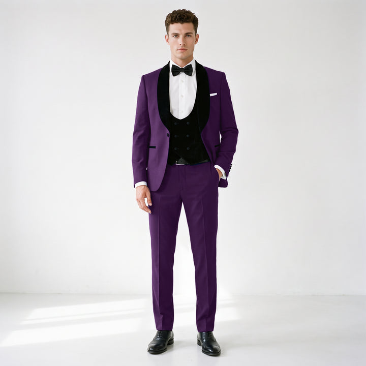 Menseventwear Formal 3 Pieces Mens Suit Flat Shawl Lapel Tuxedos (Blazer+vest+Pants)