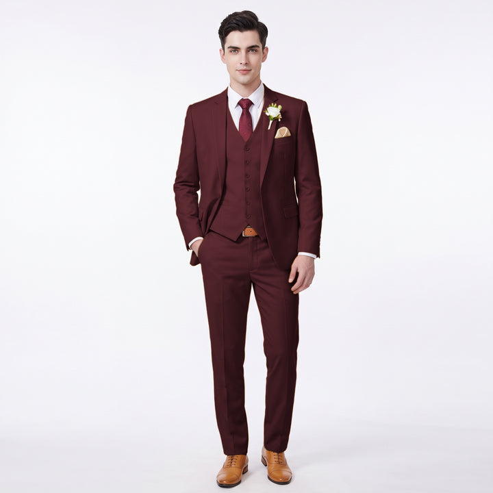 Menseventwear Fashion 3 Pieces Mens Suit Flat Notch Lapel Suits For Wedding (Blazer+vest+Pants)