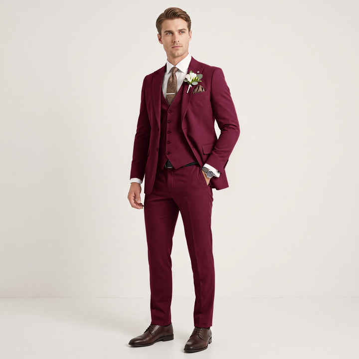 Menseventwear 3 Pieces Mens Suit Slim Fit Solid Peak Lapel Suits For Wedding (Blazer+vest+Pants)