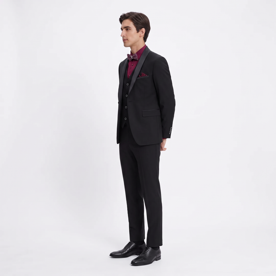 Menseventwear Fashion 3 Pieces Mens Suit Flat Shawl Lapel Tuxedos (Blazer+vest+Pants)