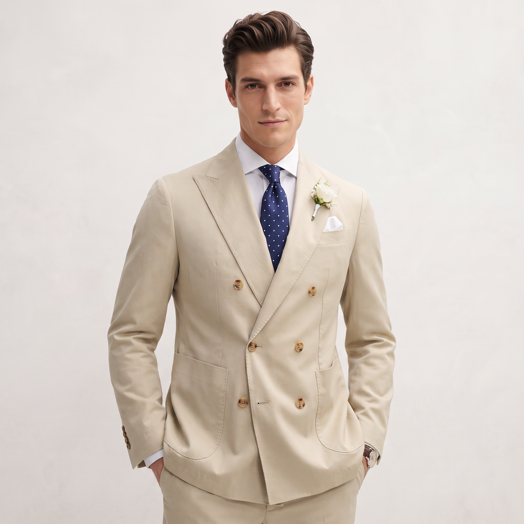 Menseventwear Formal 2 Pieces Mens Suit Flat Peak Lapel Suit For Wedding (Blazer+Pants)