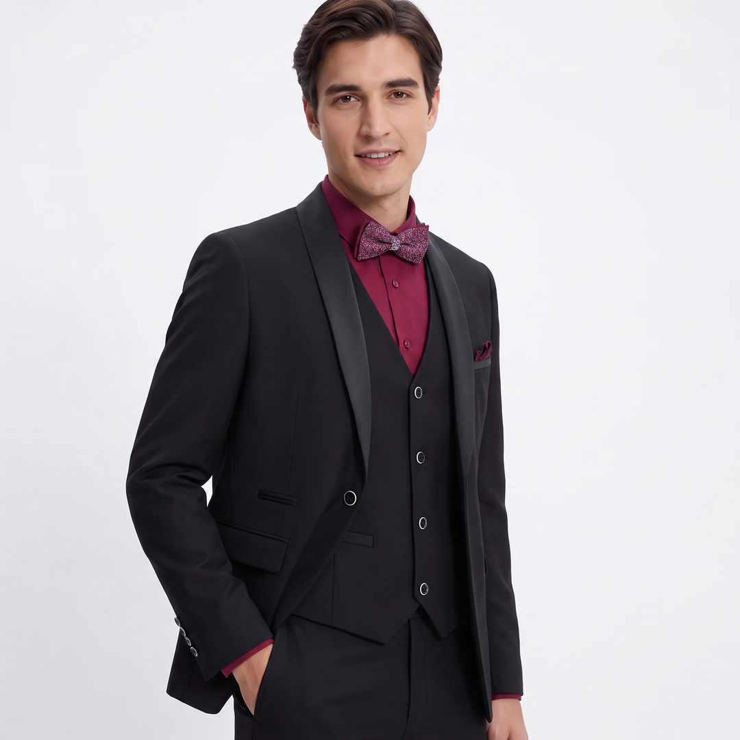 Menseventwear Fashion 3 Pieces Mens Suit Flat Shawl Lapel Tuxedos (Blazer+vest+Pants)