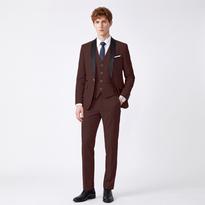 Menseventwear Fashion 3 Pieces Mens Suit Flat Shawl Lapel Tuxedos (Blazer+vest+Pants)