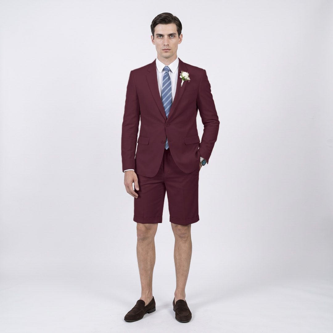 Menseventwear Fashion 2 Pieces Mens Suit Flat Notch Lapel Suits (Blazer+Shorts)