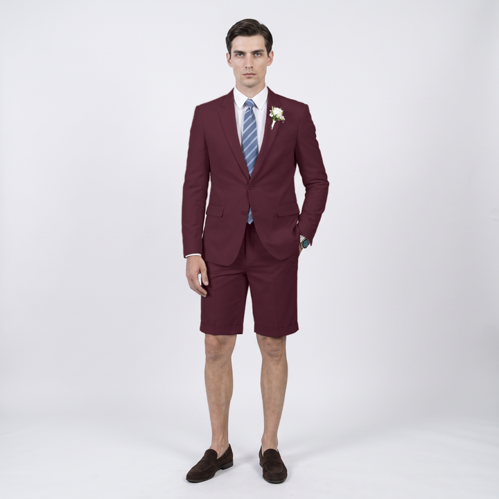 Menseventwear Fashion 2 Pieces Mens Suit Flat Notch Lapel Suits (Blazer+Shorts)