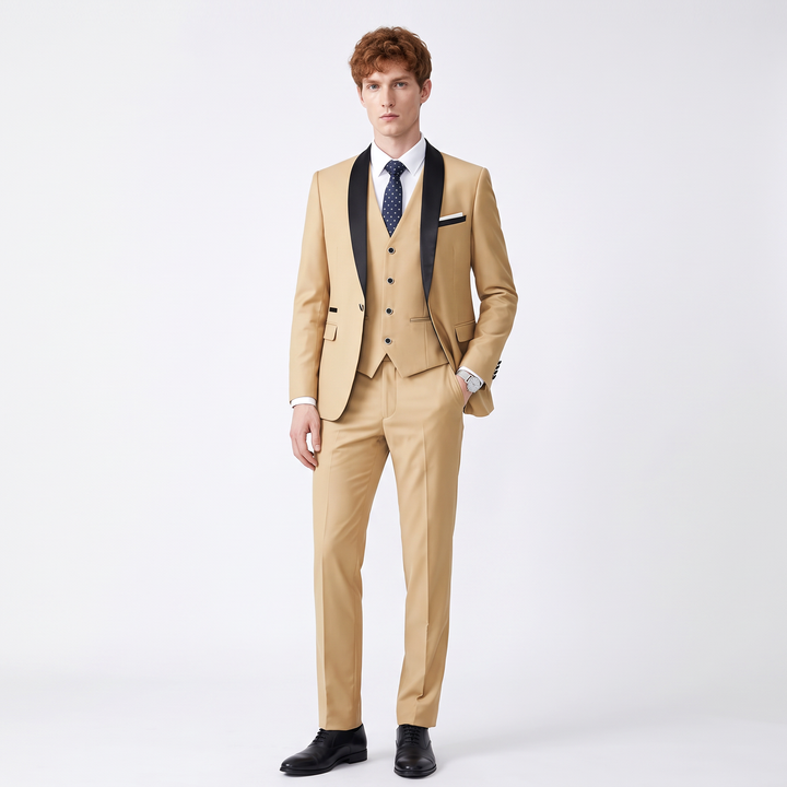 Menseventwear Fashion 3 Pieces Mens Suit Flat Shawl Lapel Tuxedos (Blazer+vest+Pants)