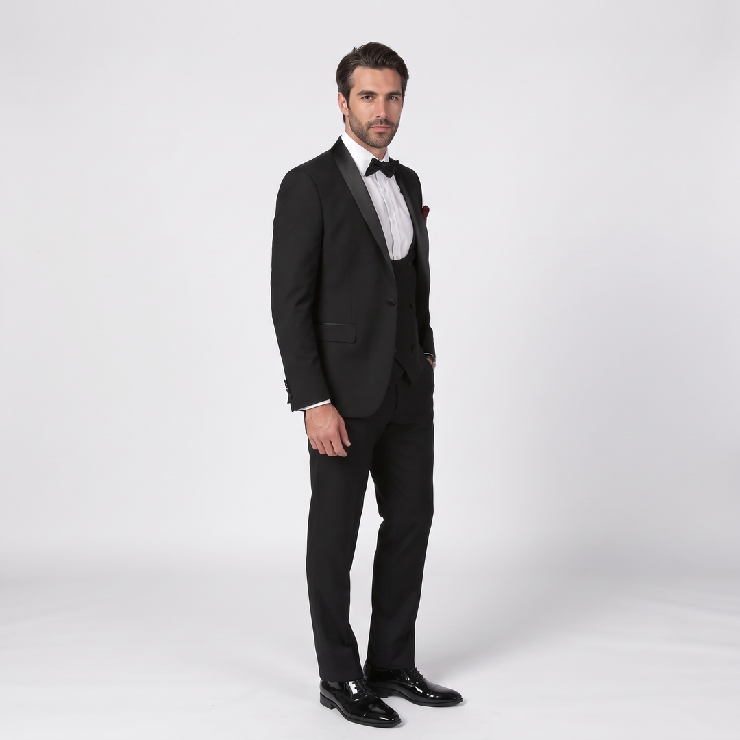 Menseventwear Formal 3 Pieces Mens Suit Flat Shawl Lapel Tuxedos For Party (Blazer+vest+Pants)