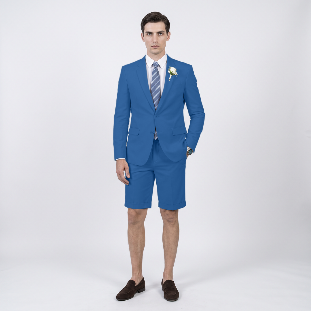 Menseventwear Fashion 2 Pieces Mens Suit Flat Notch Lapel Suits (Blazer+Shorts)