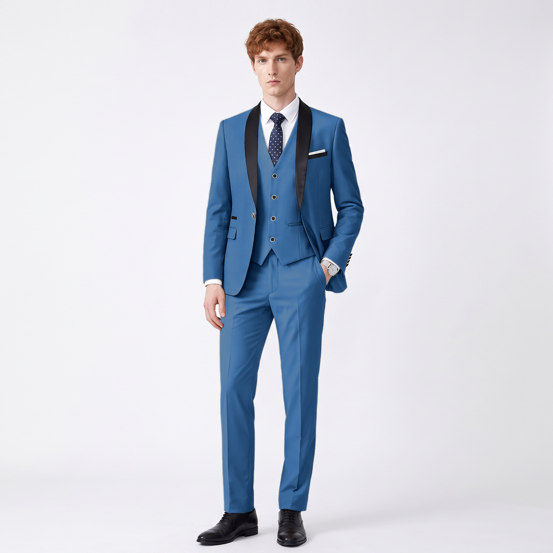 Menseventwear Fashion 3 Pieces Mens Suit Flat Shawl Lapel Tuxedos (Blazer+vest+Pants)