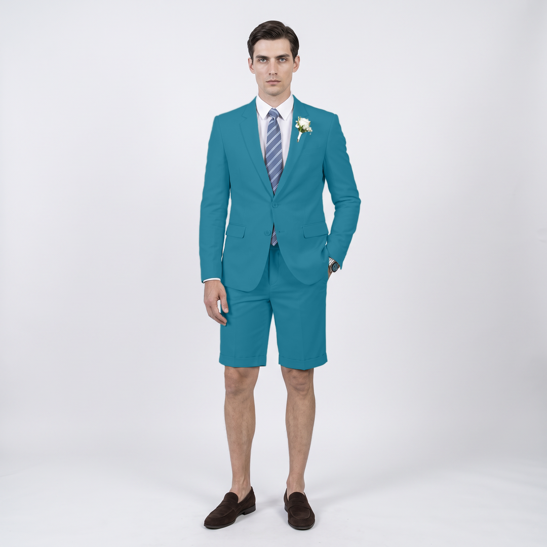 Menseventwear Fashion 2 Pieces Mens Suit Flat Notch Lapel Suits (Blazer+Shorts)