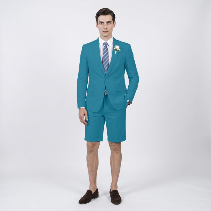 Menseventwear Fashion 2 Pieces Mens Suit Flat Notch Lapel Suits (Blazer+Shorts)