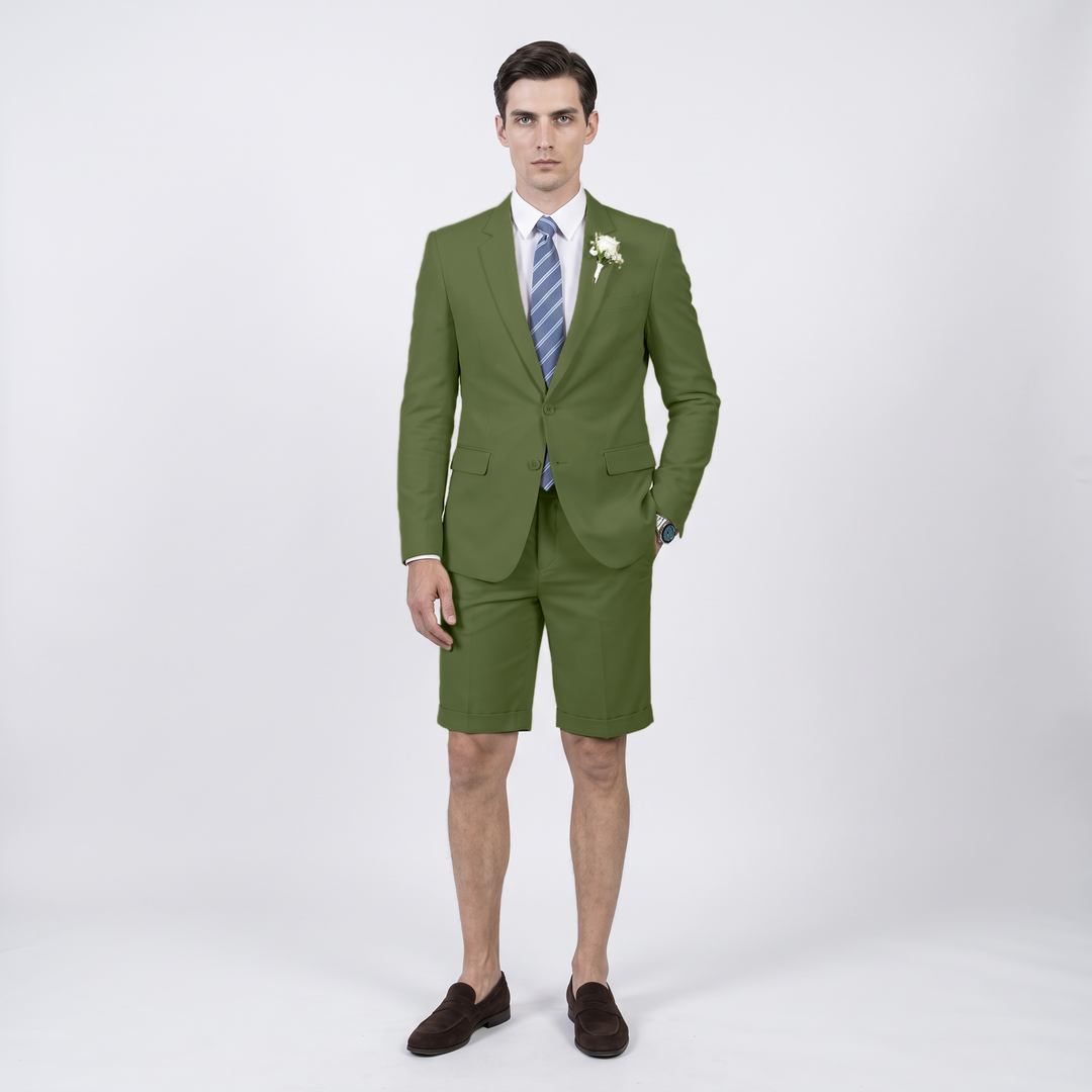 Menseventwear Fashion 2 Pieces Mens Suit Flat Notch Lapel Suits (Blazer+Shorts)