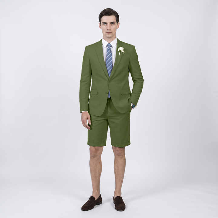 Menseventwear Fashion 2 Pieces Mens Suit Flat Notch Lapel Suits (Blazer+Shorts)