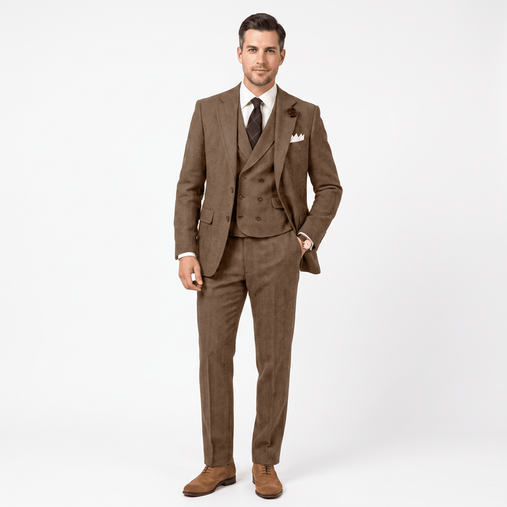 3 Pieces Double Breasted Herringbone Slim Fit Notch Lapel Men&