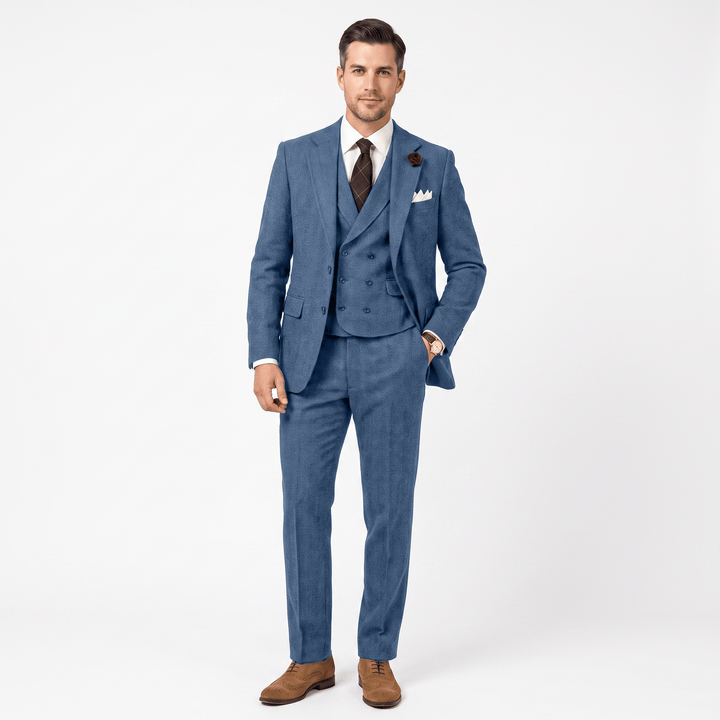 3 Pieces Double Breasted Herringbone Slim Fit Notch Lapel Men&