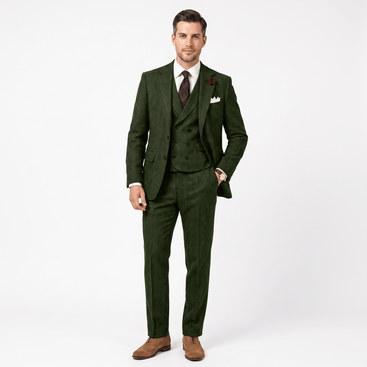 3 Pieces Double Breasted Herringbone Slim Fit Notch Lapel Men&
