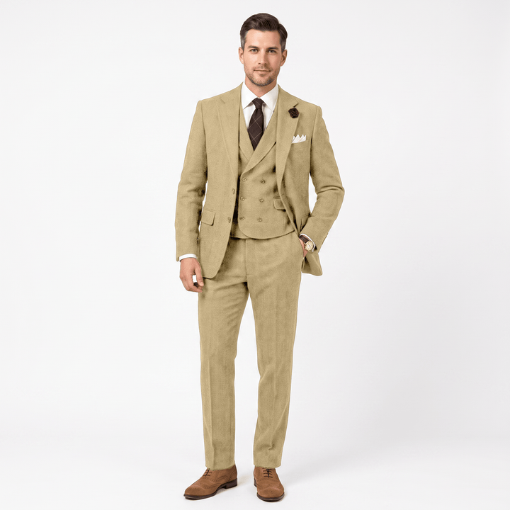 3 Pieces Double Breasted Herringbone Slim Fit Notch Lapel Men&